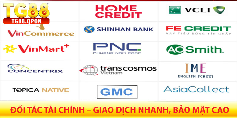 Đối Tác TG88 – Hợp Tác Chiến Lược, Phát Triển Bền Vững 5 Đối tác tài chính – Giao dịch nhanh, bảo mật cao